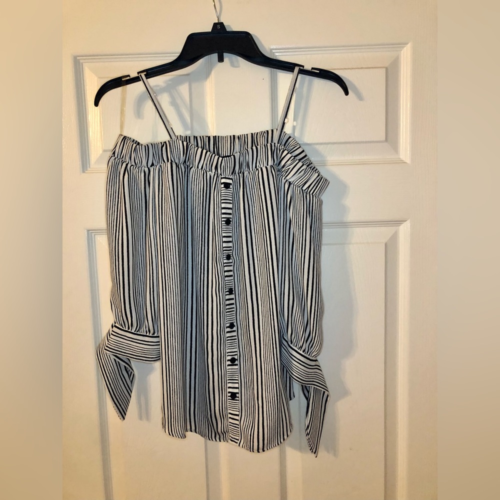 Black and white striped top with tie sleeves size small *worn once*